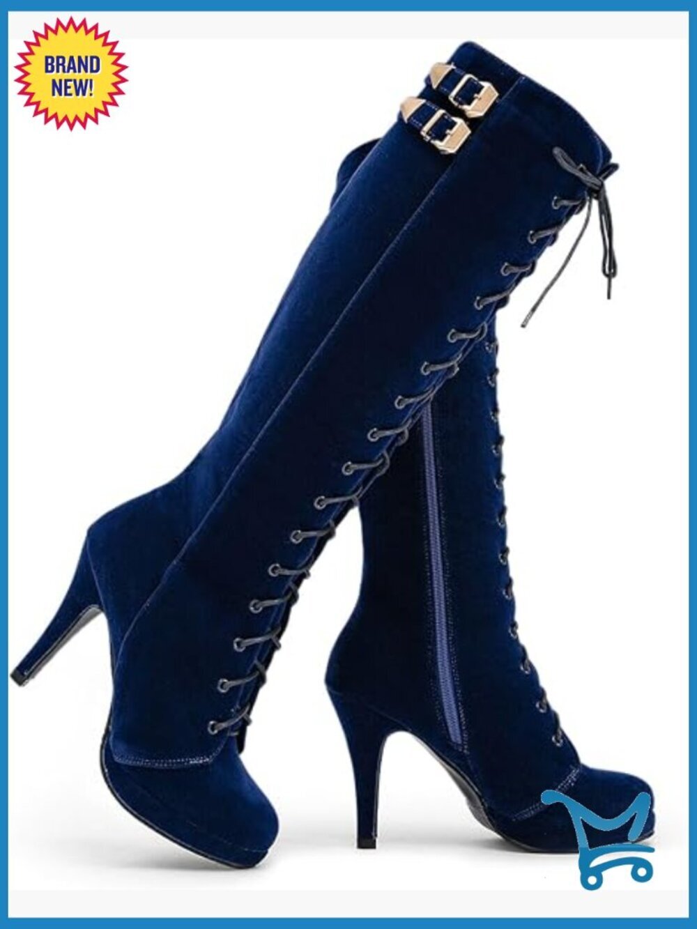 Knee High Boots Suede Lace Up Zipped Thigh High Heel Pointed Toe Fashion Boots